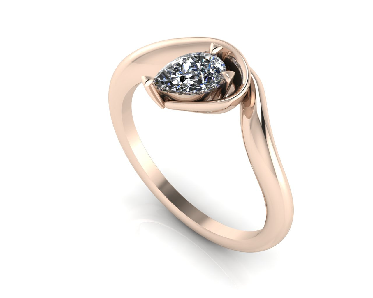Enchanted Pear Shaped Lab Grown Diamond Asymmetrical Solitaire Engagement Ring in 18ct Rose Gold