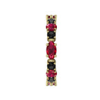 Allsorts eternity ring featuring marquise rubies and brilliant-cut black diamonds in 18ct yellow gold side view.