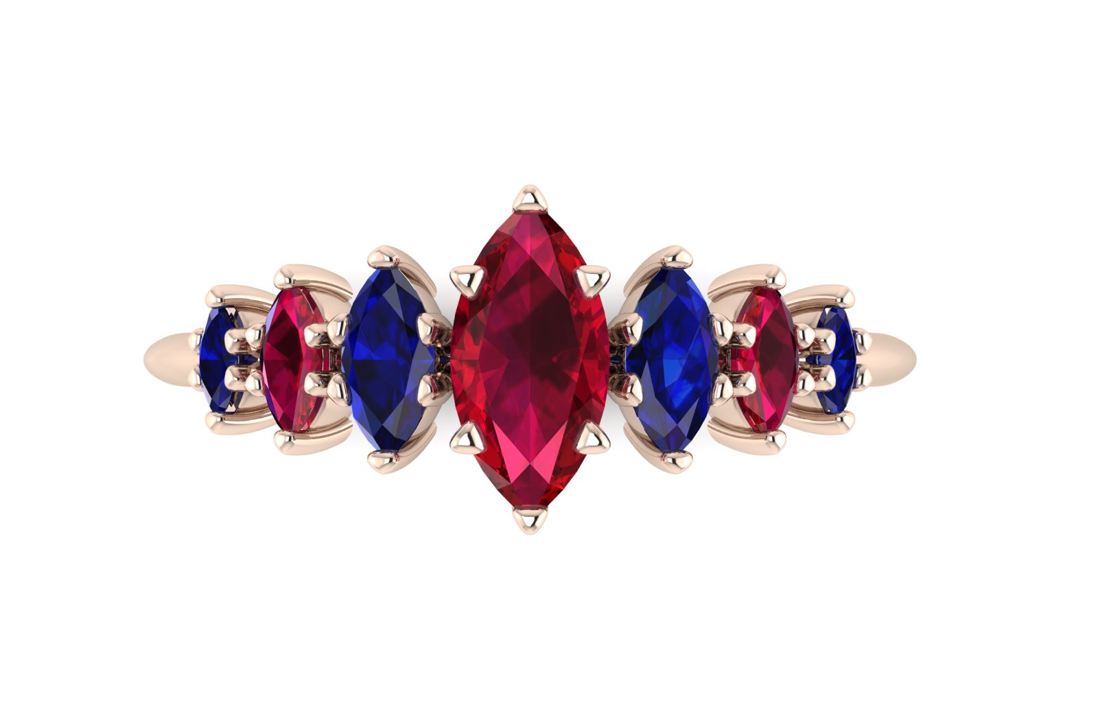 Harlequin Ruby & Blue Sapphire Ring in 18ct Rose Gold