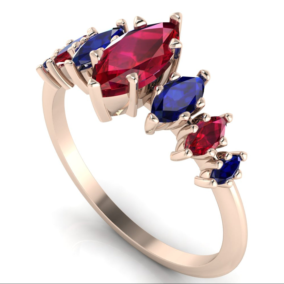Harlequin Ruby & Blue Sapphire Ring in 18ct Rose Gold