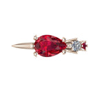 Pear Shaped Rubies & Diamond Asymmetrical Comet Ring Rose Gold Trilogy Ring
