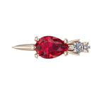 Pear Shaped Ruby & Diamond's Asymmetrical Comet Ring Rose Gold Trilogy Ring