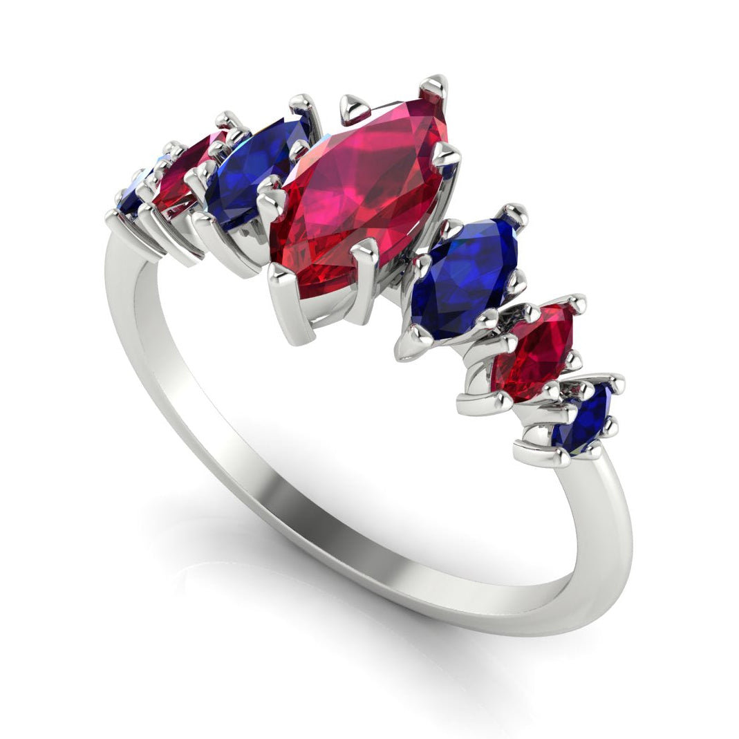 Harlequin Ruby & Blue Sapphire Ring in 18ct White Gold
