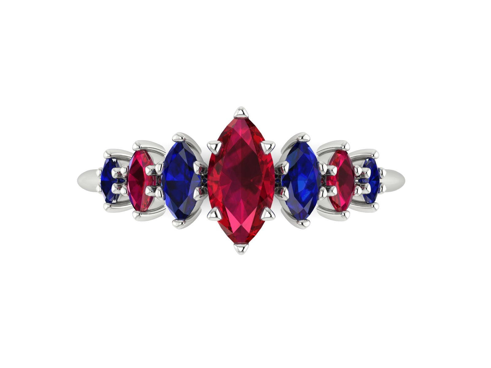 Harlequin Ruby & Blue Sapphire Ring in 18ct White Gold