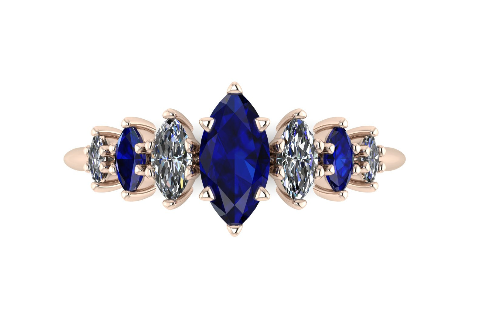 Harlequin Blue Sapphire & Diamond Ring in 18ct Rose Gold