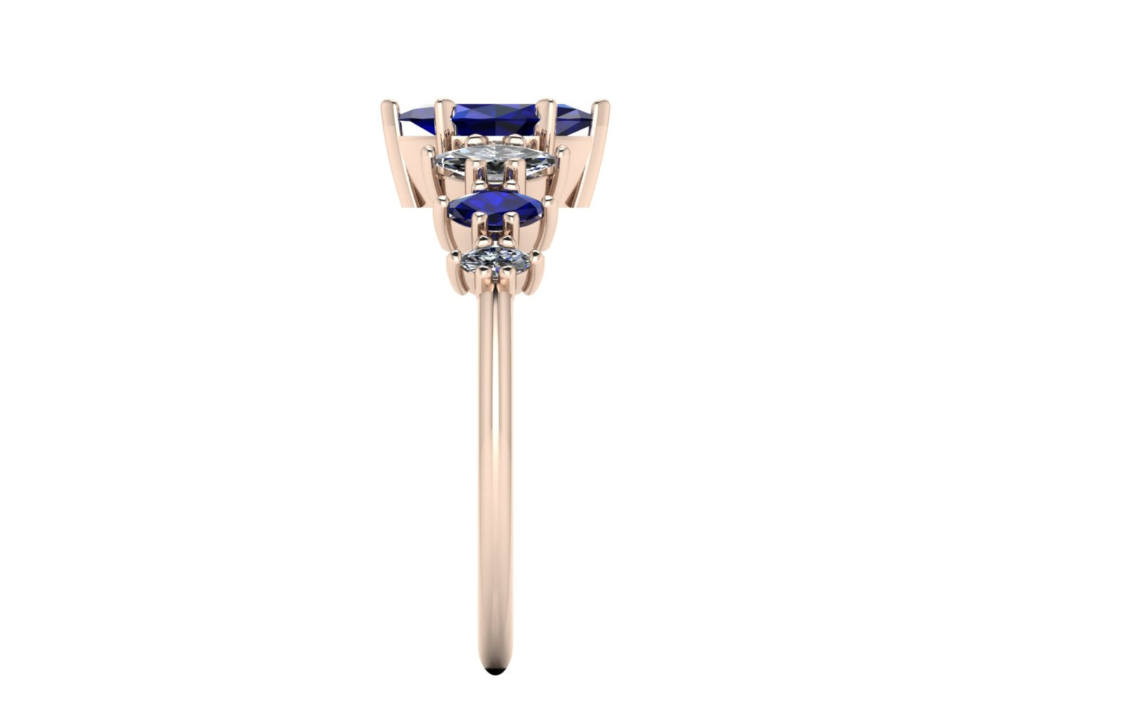 Harlequin Blue Sapphire & Diamond Ring in 18ct Rose Gold