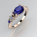 Pear Shaped Sapphire's & Diamond Asymmetrical Comet Ring Rose Gold Trilogy Ring