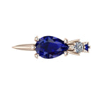 Pear Shaped Sapphire's & Diamond Asymmetrical Comet Ring Rose Gold Trilogy Ring