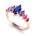 Harlequin Sapphire, Violet Sapphire, Pink Sapphire & Ruby Ring in 18ct Rose Gold