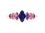Harlequin Sapphire, Violet Sapphire, Pink Sapphire & Ruby Ring in 18ct Rose Gold