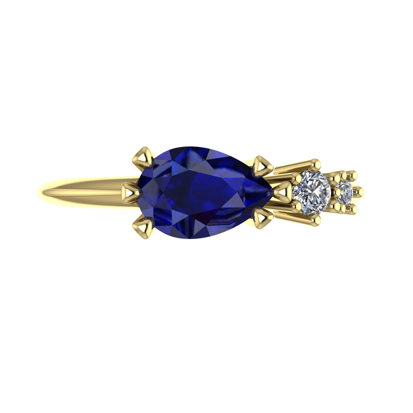 Pear Shaped Sapphire & Diamond's Asymmetrical Comet Ring Yellow Gold