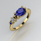 Pear Shaped Sapphire's & Diamond Asymmetrical Comet Ring Yellow Gold
