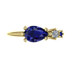 Pear Shaped Sapphire's & Diamond Asymmetrical Comet Ring Yellow Gold