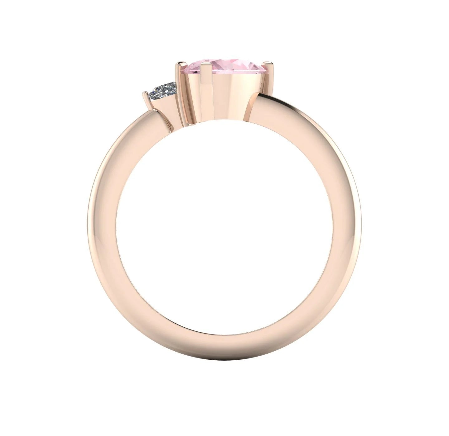 Through-finger view of the 18ct rose gold cluster ring, showing the clean interior structure and the intricate under-gallery precisely supporting the precious stones.