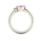 Selene oval pink sapphire and diamond engagement ring in white gold side profile showing setting height and slim polished band