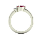 Selene oval ruby and diamond engagement ring in 18ct white gold side profile showing setting height and slim polished band