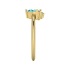 Selene oval teal sapphire and diamond engagement ring in 18ct yellow gold side profile showing setting height and slim polished band