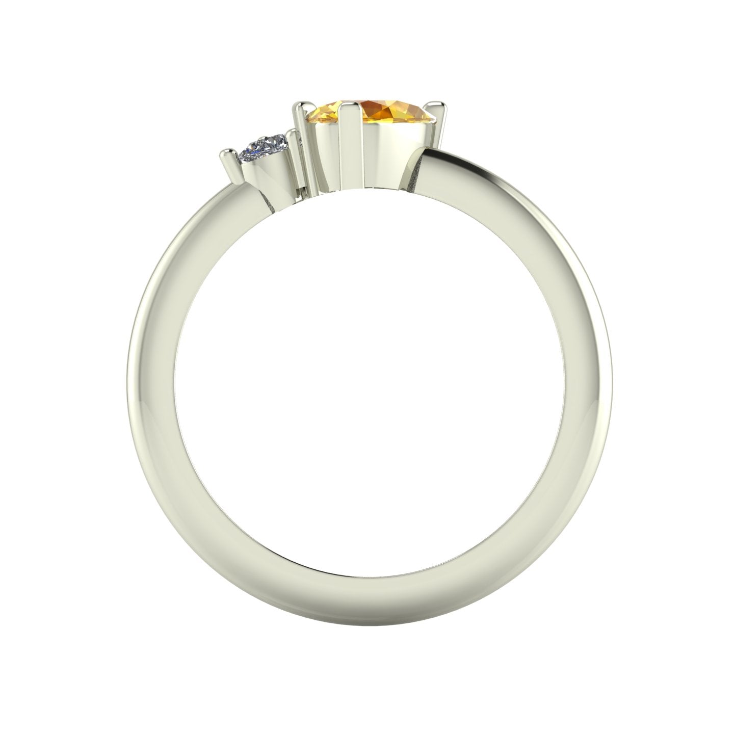 Through-finger view of the white gold or platinum cluster ring, showing the clean interior structure and intricate under-gallery supporting the stones.