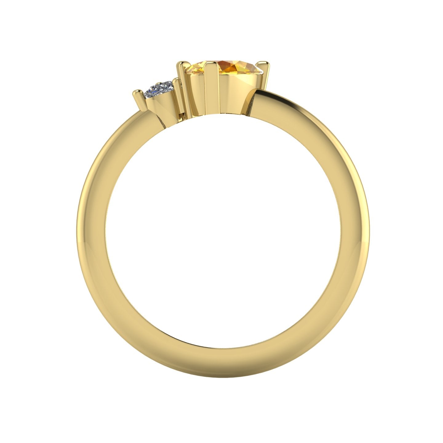 Through-finger view of the 18ct yellow gold cluster ring, showing the clean interior structure and the intricate under-gallery supporting the stones.