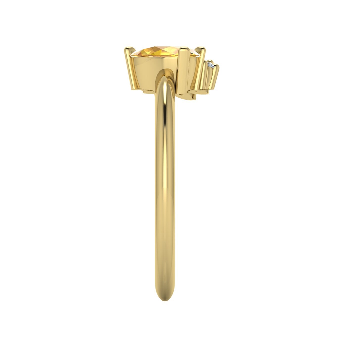 Side profile product photo of the Selene ring, displaying how the multi-stone asymmetric cluster setting sits neatly and comfortably low on the yellow gold band.