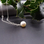 Single White Pearl Pendant On Silver Chain