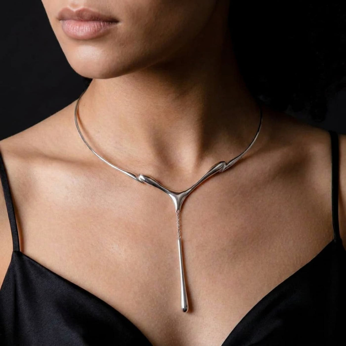 The Drip statement necklace sterling silver  — sleek fluid droplet pendant