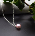 Single Pink Pearl Pendant On A Silver Chain