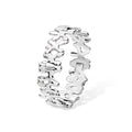 Front view of the handcrafted Splash silver bangle, featuring a wide, fluid wave design in polished sterling silver.