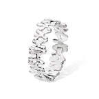 Front view of the handcrafted Splash silver bangle, featuring a wide, fluid wave design in polished sterling silver.