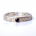 Rivda blue sapphire handmade textured silver ring with gold setting