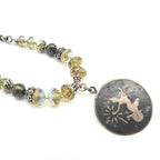 Up Cycled Silver & Crystal Necklace - Green Hues