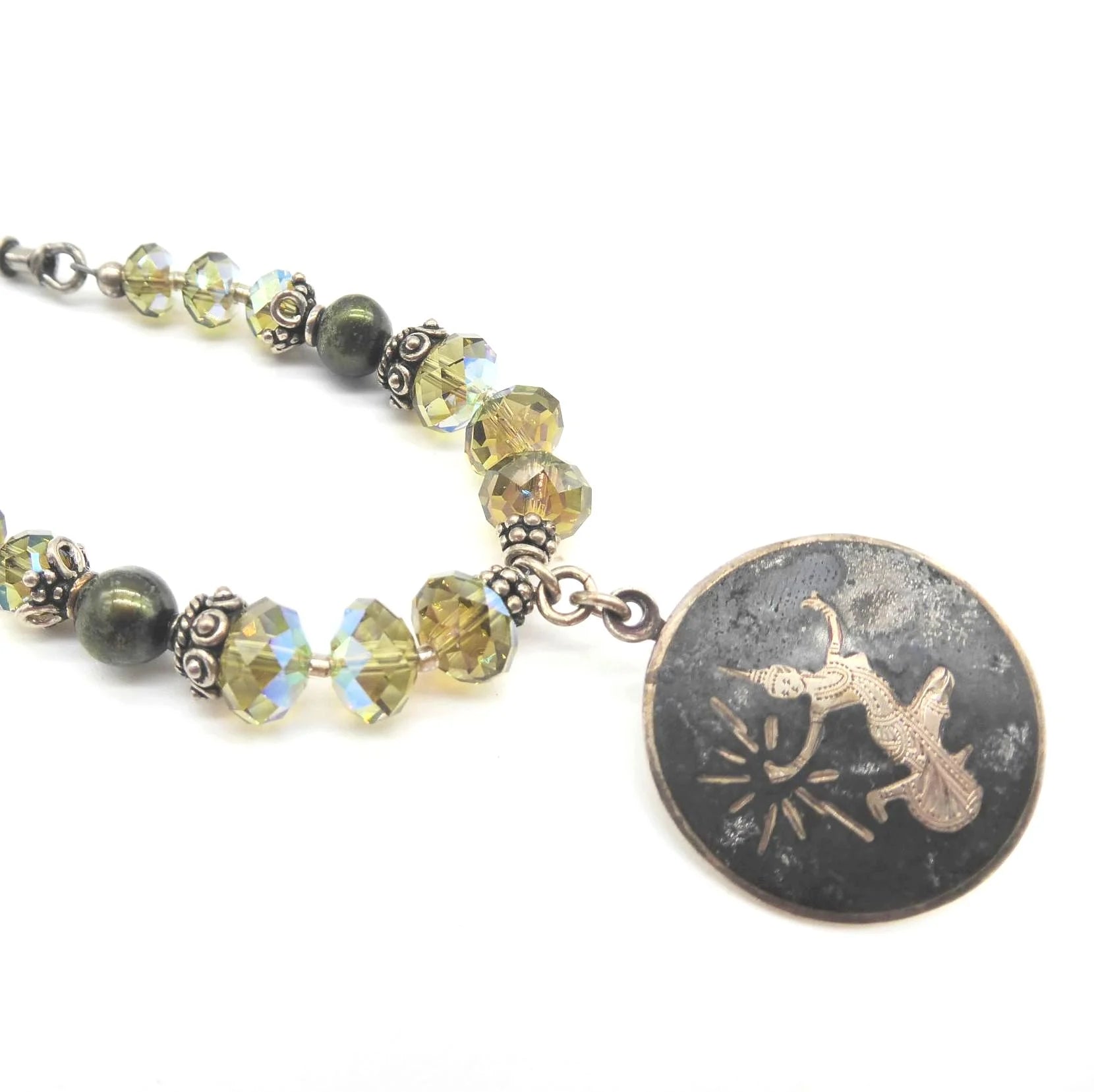 Up Cycled Silver & Crystal Necklace - Green Hues