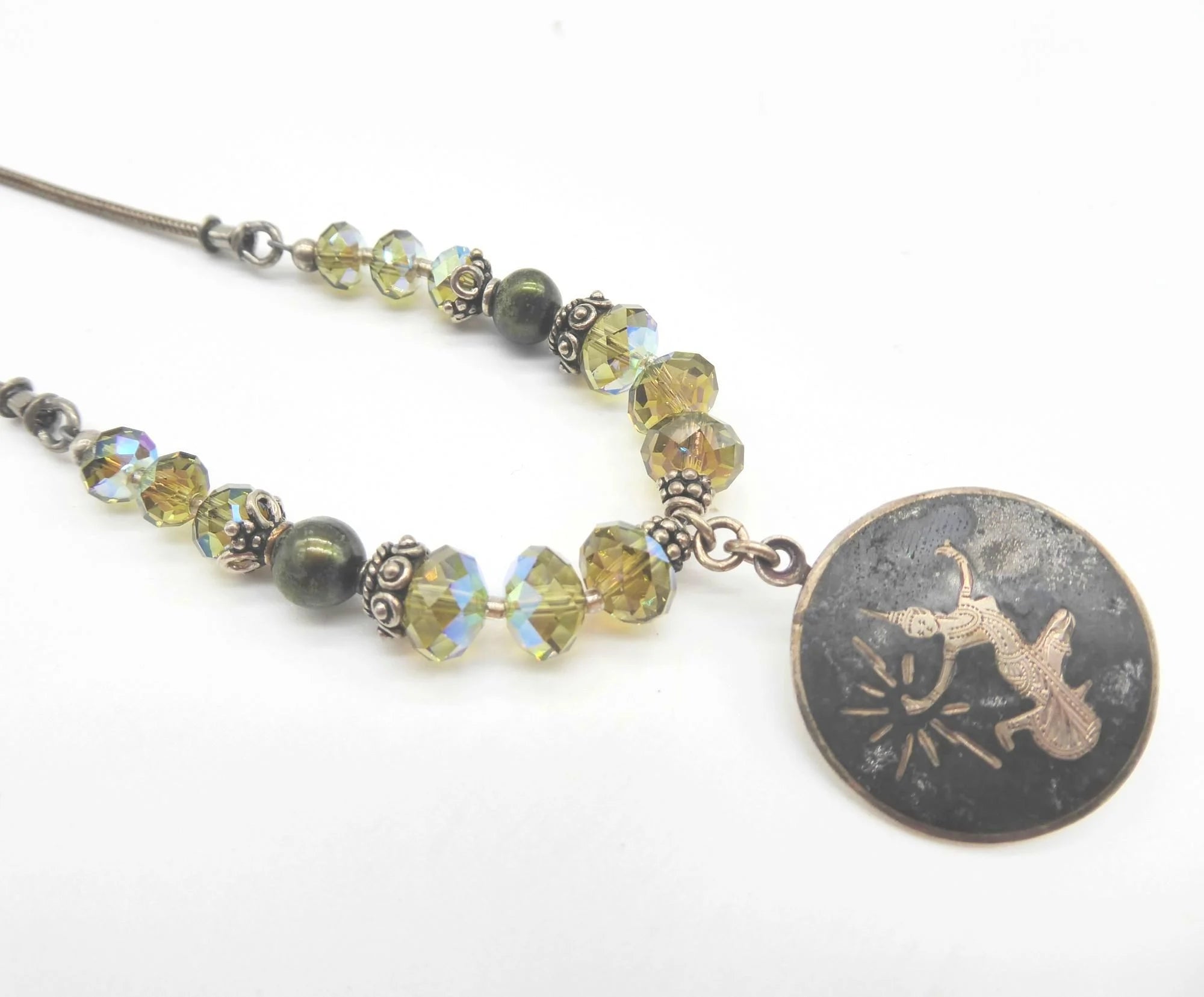 Up Cycled Silver & Crystal Necklace - Green Hues