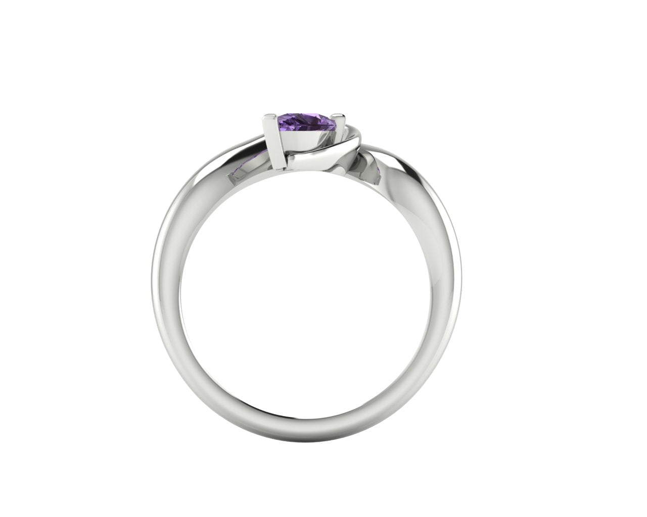 Enchanted Pear Shaped Solitaire Violet Sapphire Asymmetrical White Gold or Platinum Ring