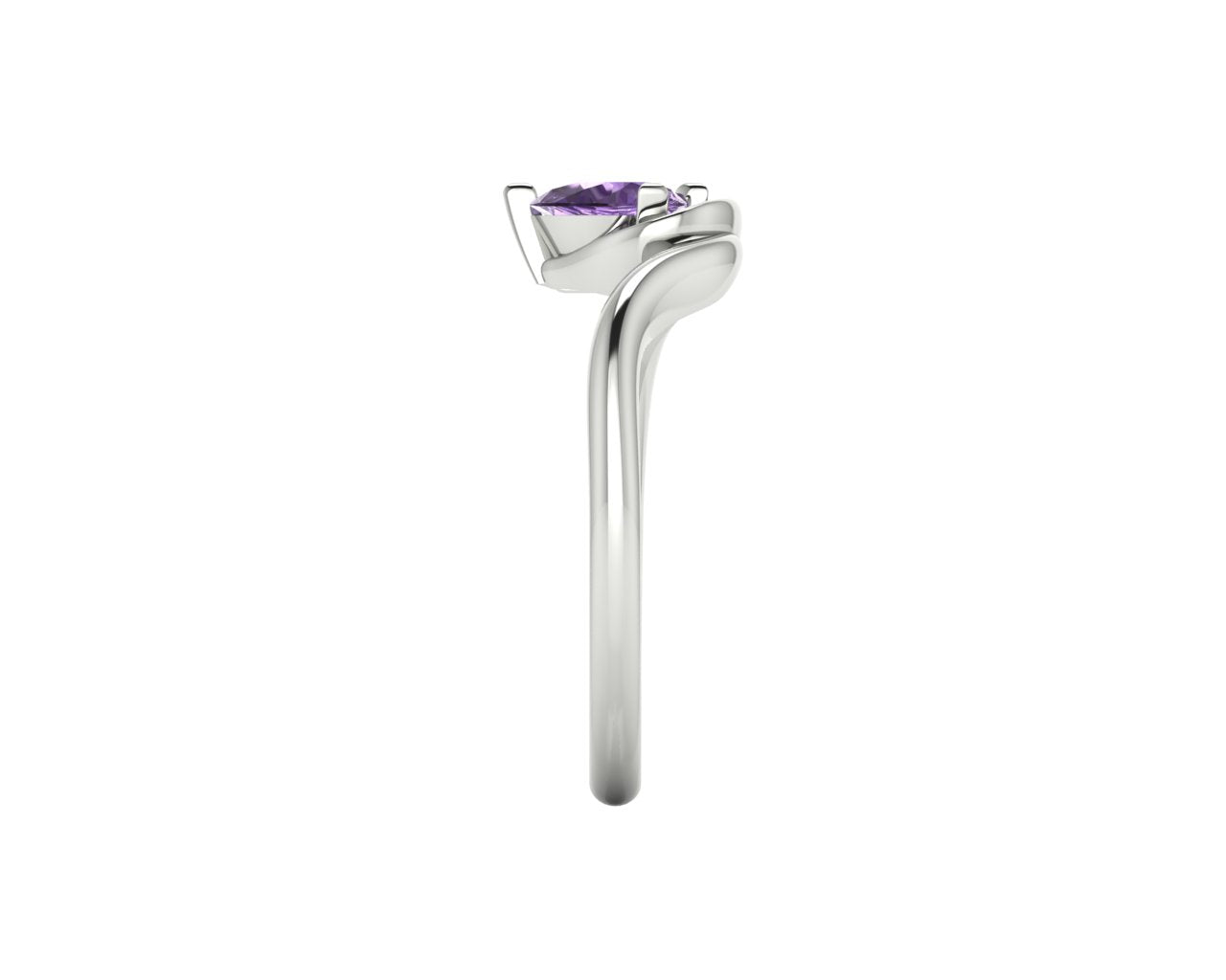 Enchanted Pear Shaped Solitaire Violet Sapphire Asymmetrical White Gold or Platinum Ring