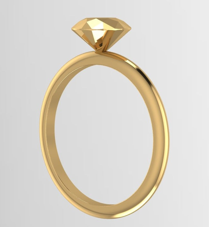 Angled perspective of a solid 9ct gold rock solitaire ring proposal ring.
