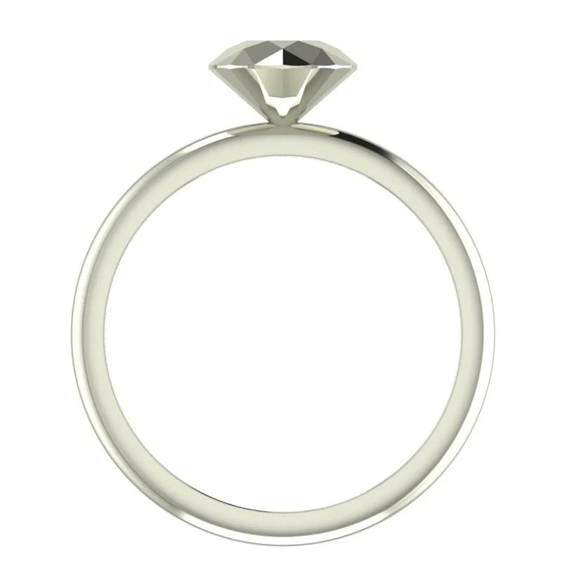 Angled perspective of a solid silver rock solitaire ring with geometric facets.