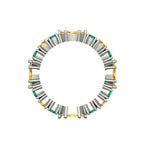 Macro detail of the Citrus Allsorts ring showcasing the marquise-cut sapphires and brilliant emeralds in a polished white metal setting.