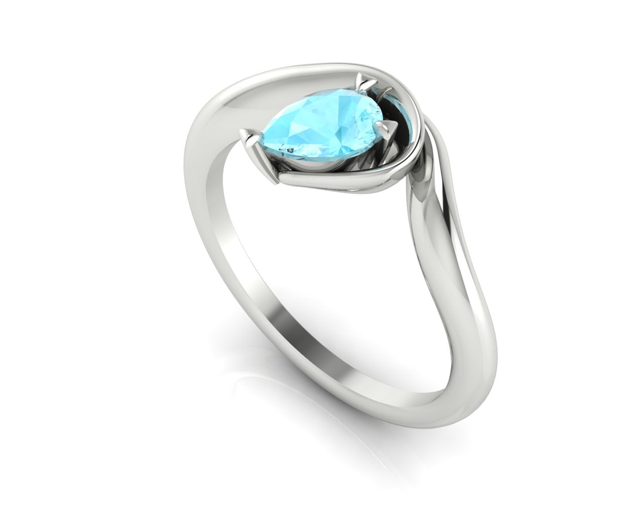 Enchanted Pear Shaped Aquamarine Asymmetrical Solitaire Engagement Ring in Platinum or 18ct White Gold