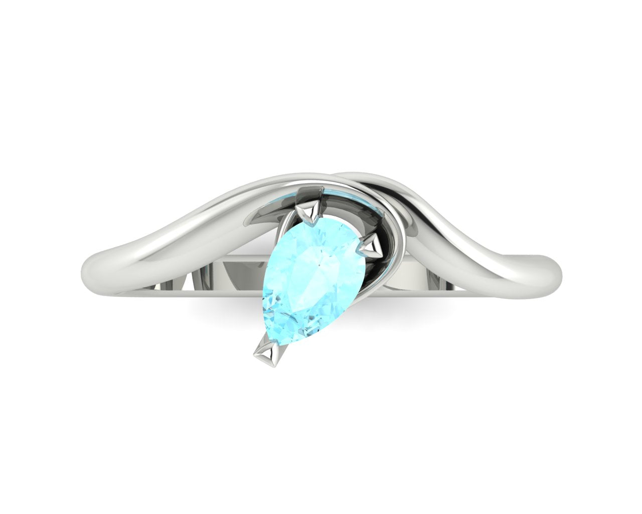 Enchanted Pear Shaped Aquamarine Asymmetrical Solitaire Engagement Ring in Platinum or 18ct White Gold
