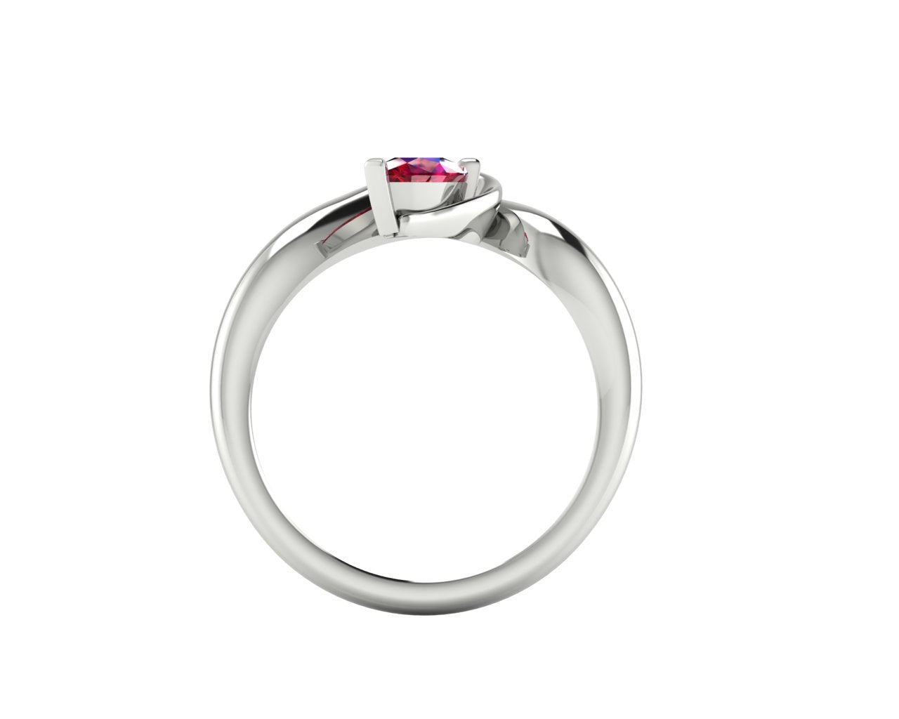 Enchanted Pear Shaped Solitaire Ruby Asymmetrical White Gold or Platinum Ring