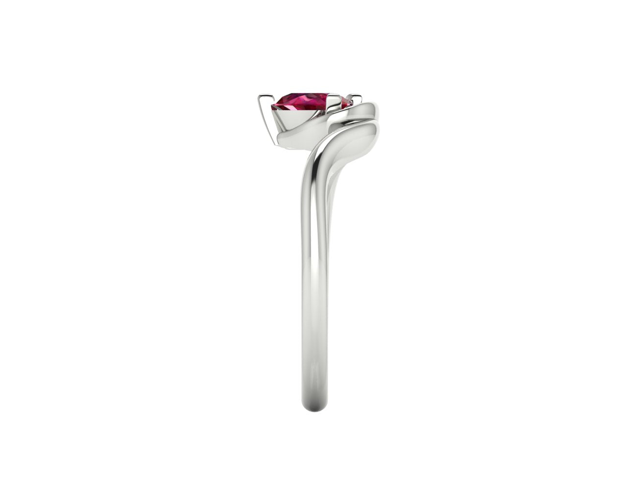 Enchanted Pear Shaped Solitaire Ruby Asymmetrical White Gold or Platinum Ring