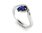 Enchanted Pear Shaped Blue Sapphire Asymmetrical Solitaire Engagement Ring in Platinum or 18ct White Gold