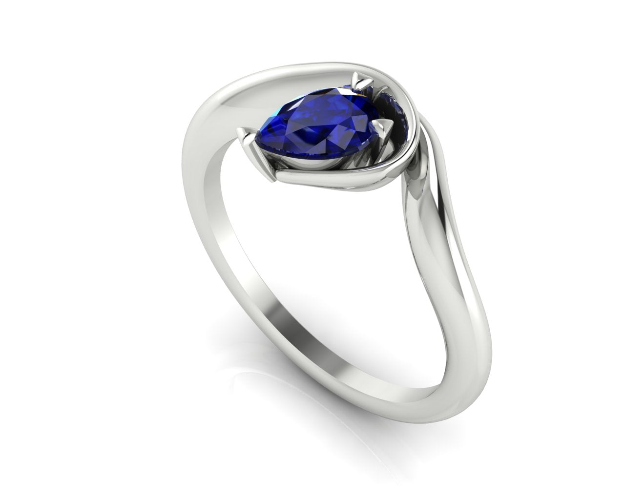 Enchanted Pear Shaped Blue Sapphire Asymmetrical Solitaire Engagement Ring in Platinum or 18ct White Gold