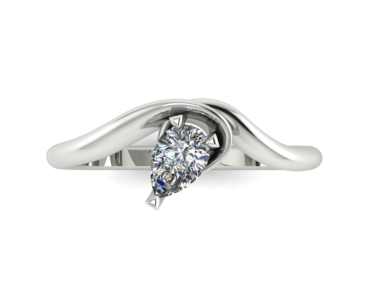 Enchanted Pear Shaped Diamond Asymmetrical Solitaire Engagement Ring in Platinum or 18ct White Gold