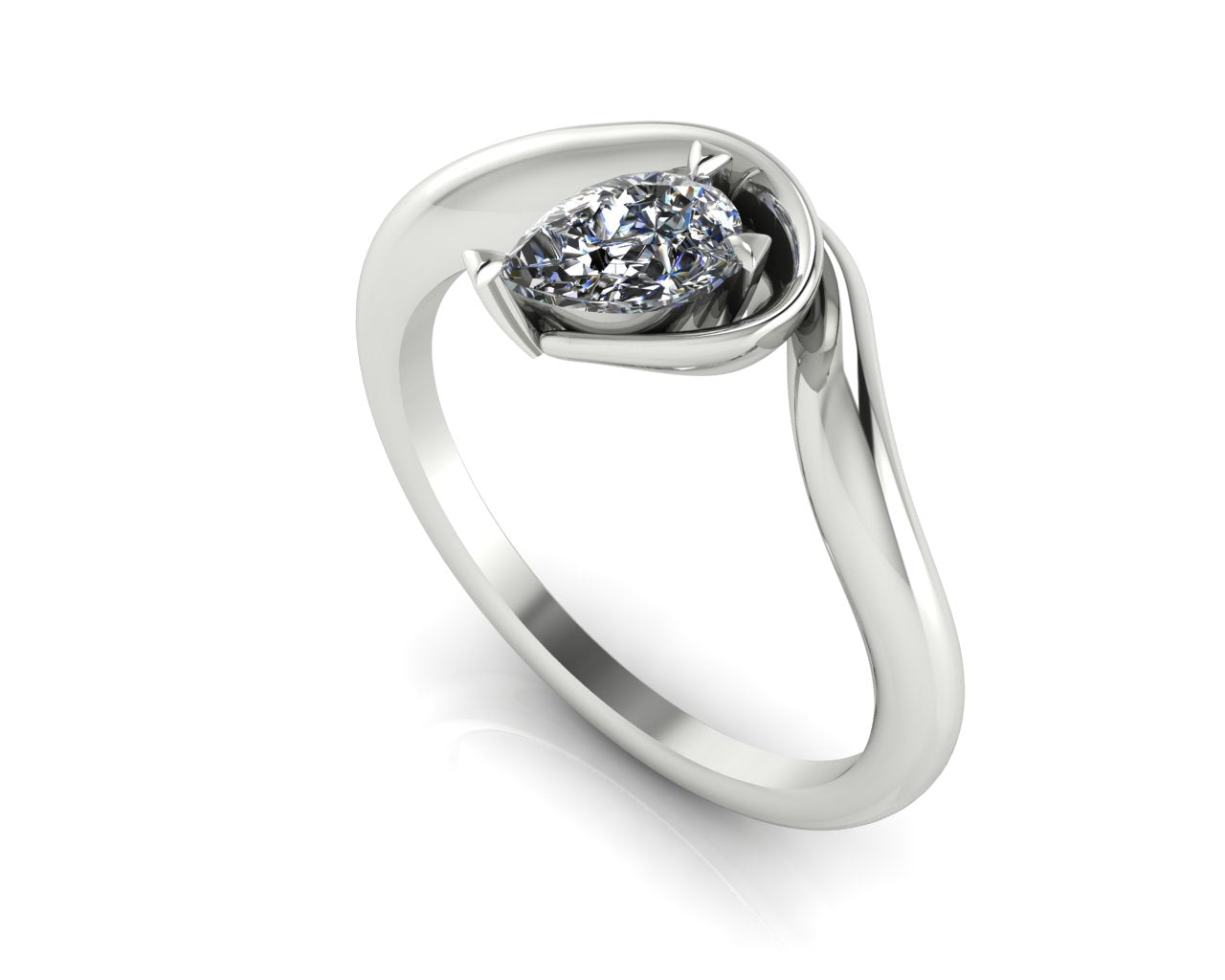 Enchanted Pear Shaped Lab Grown Diamond Asymmetrical Solitaire Engagement Ring in Platinum or 18ct White Gold