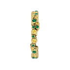 Side profile product photo of the bubble ring, displaying the scalloped, comfortably contoured edges of the linked 18ct yellow gold circular settings.