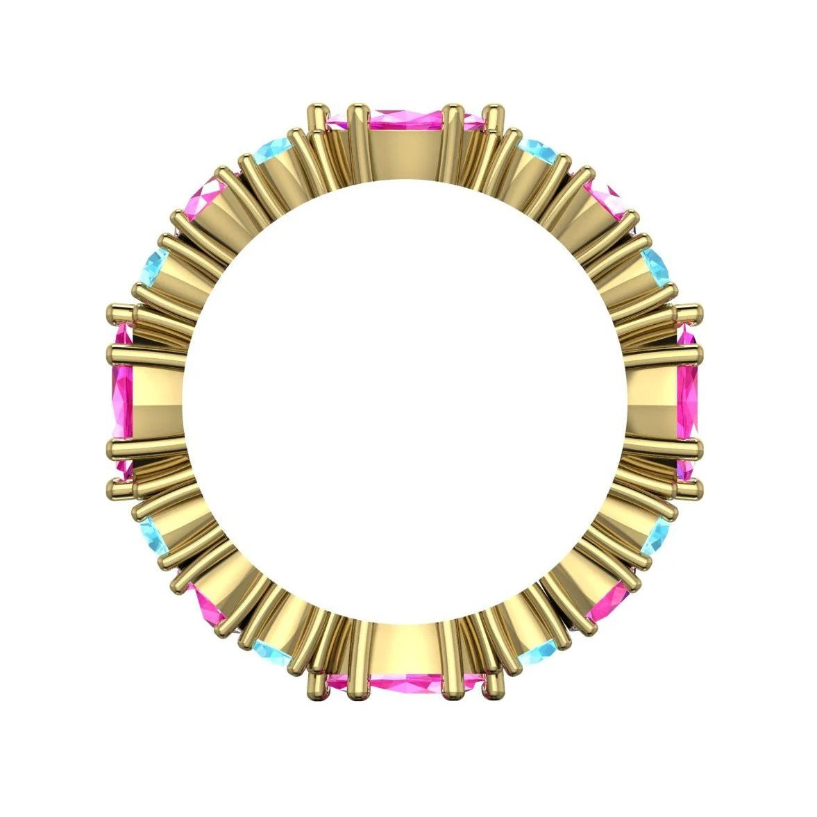 Architectural yellow gold setting of the Fire & Ice eternity ring.