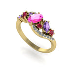 Side view of the 18ct yellow gold Atlantis Storm ring, showcasing the organic wave setting and multi-gemstone cluster.