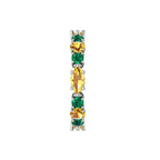 Side profile of the white gold eternity band showing the delicate claw settings that secure the yellow and green gemstones.